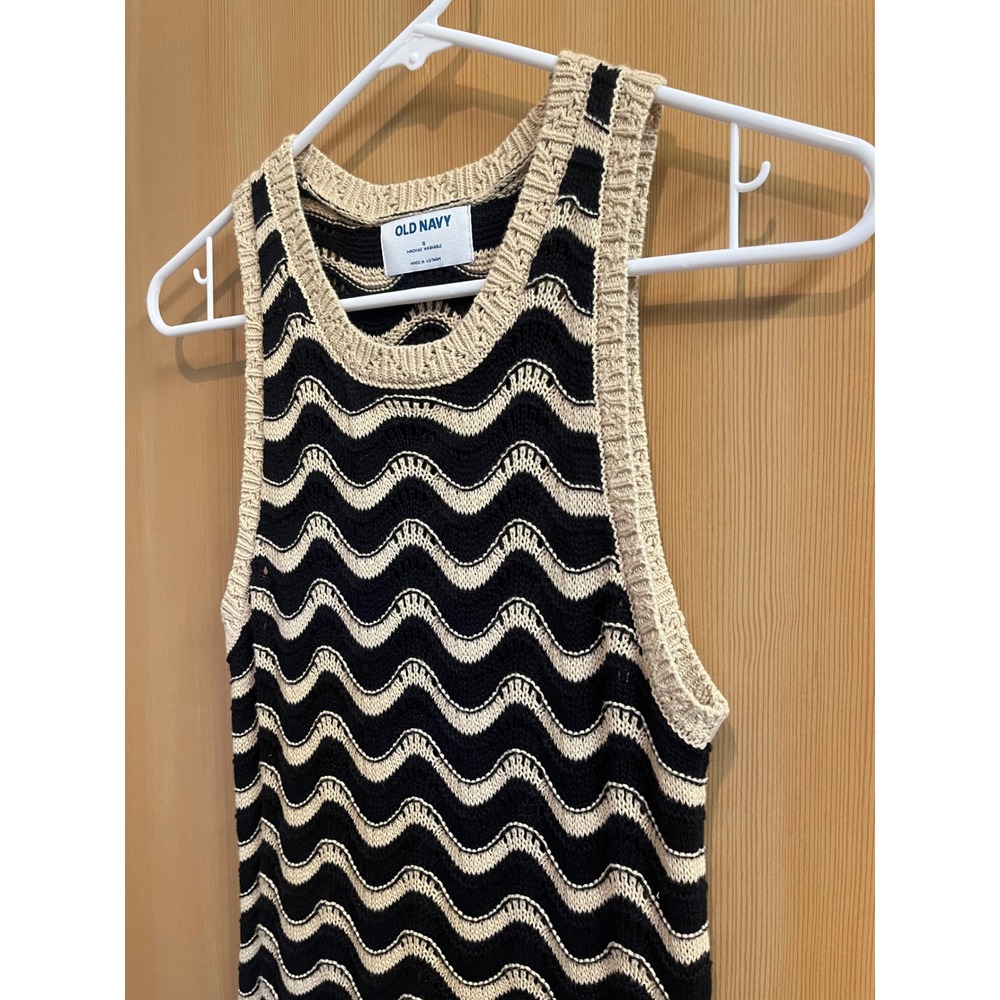 Old Navy Sweater Dress Womens Small Black Beige Wavy Knit Sleeveless Midi - Picture 6 of 7